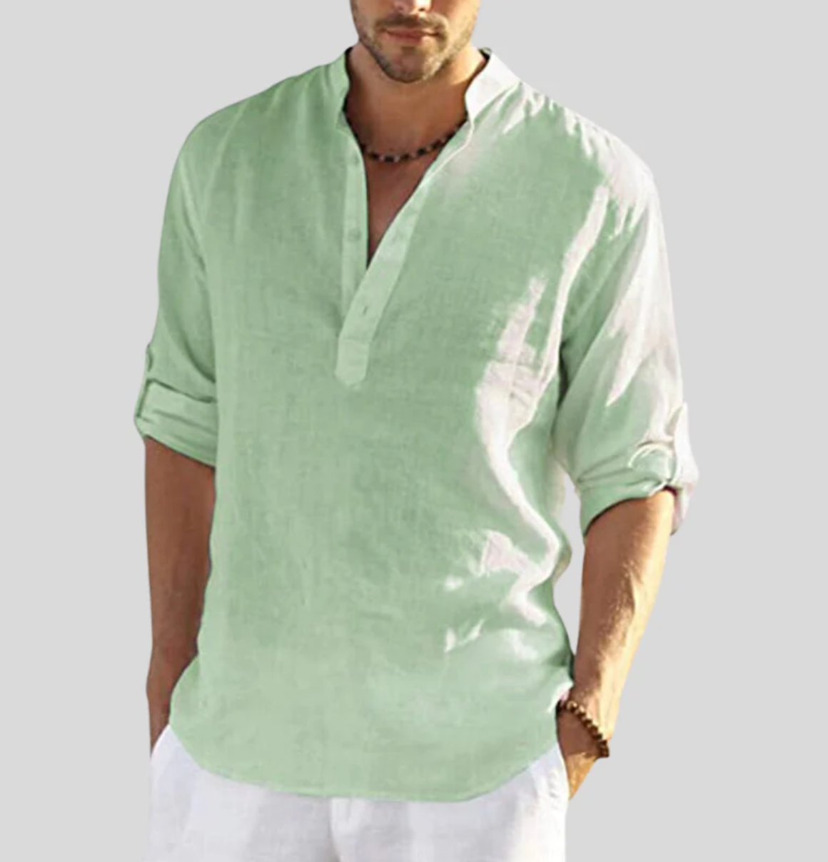 Maglia Uomo Cotone Scollo a V Mezza Patta Manica Lunga