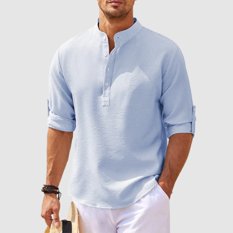 Camicia Uomo Collo Alto Mezza Patta Casual - Brentozzi