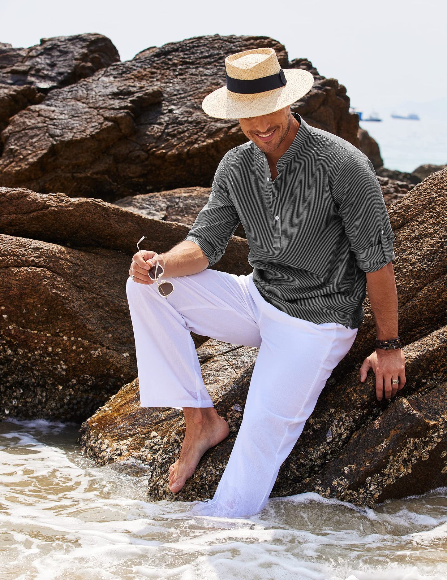 Camicia Uomo Collo Alto Mezza Patta Casual