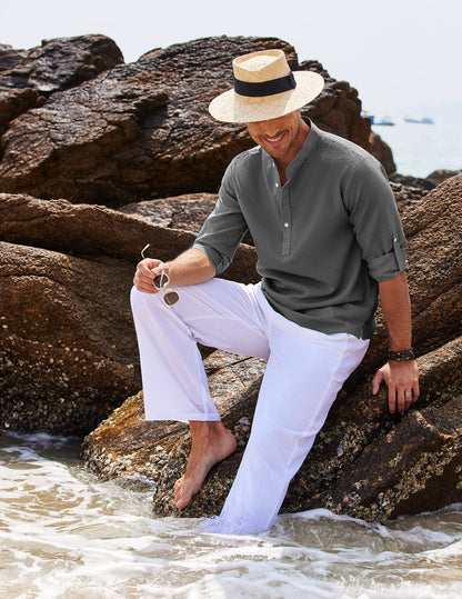 Camicia Uomo Collo Alto Mezza Patta Casual