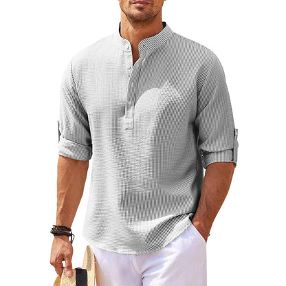 Camicia Uomo Collo Alto Mezza Patta Casual