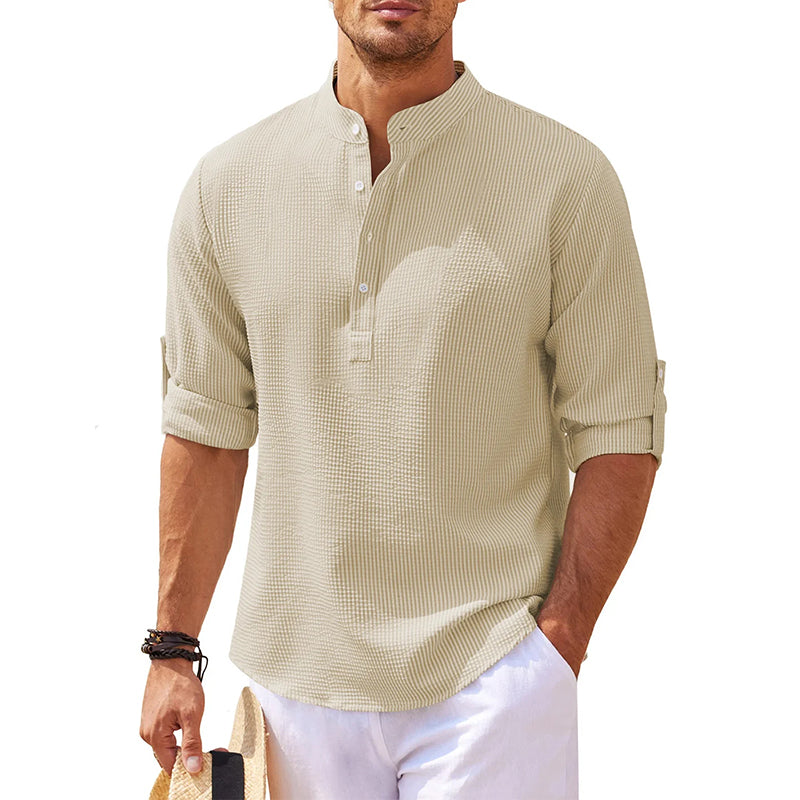 Camicia Uomo Collo Alto Mezza Patta Casual
