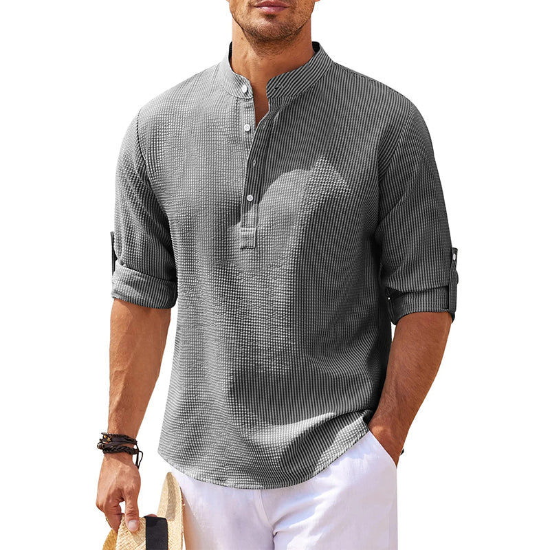 Camicia Uomo Collo Alto Mezza Patta Casual