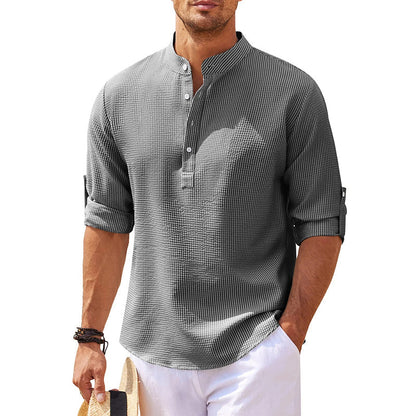 Camicia Uomo Collo Alto Mezza Patta Casual
