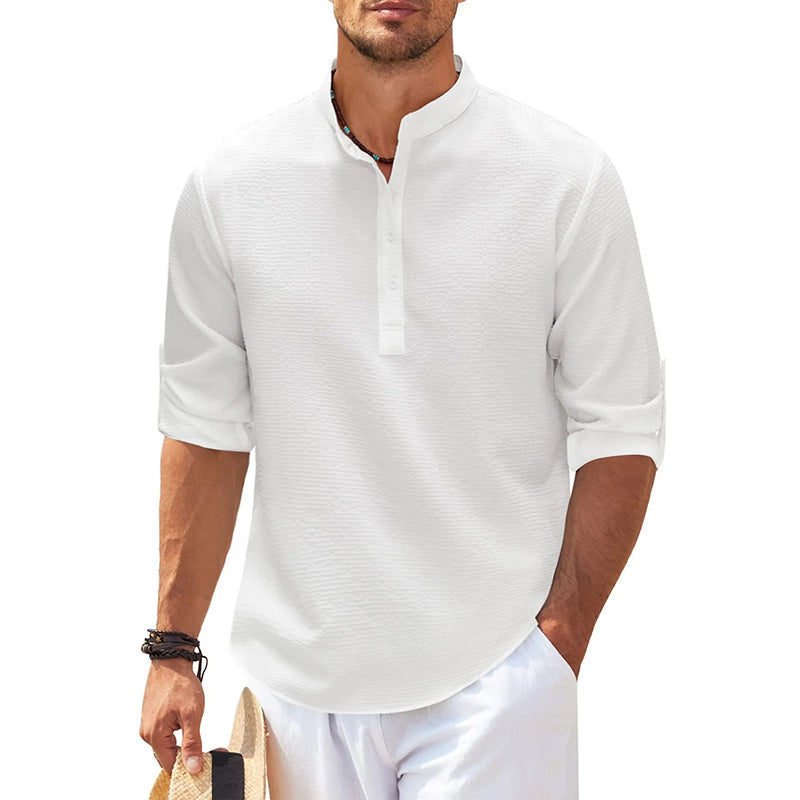 Camicia Uomo Collo Alto Mezza Patta Casual