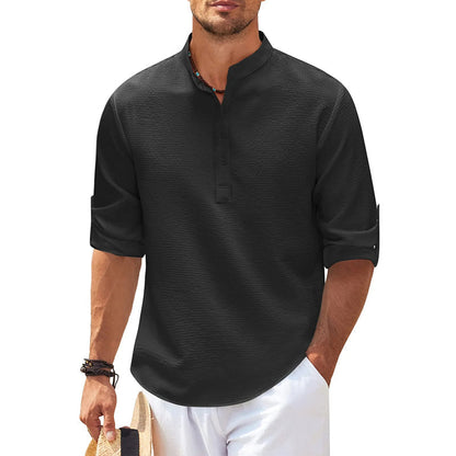 Camicia Uomo Collo Alto Mezza Patta Casual