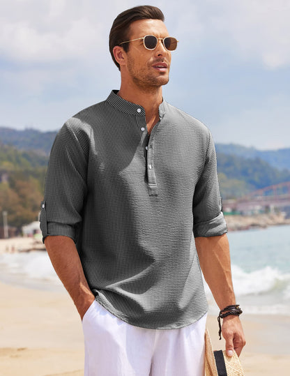 Camicia Uomo Collo Alto Mezza Patta Casual