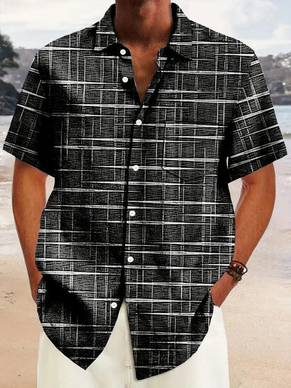 Camicia Uomo Manica Corta Fantasia Bottoni Casual