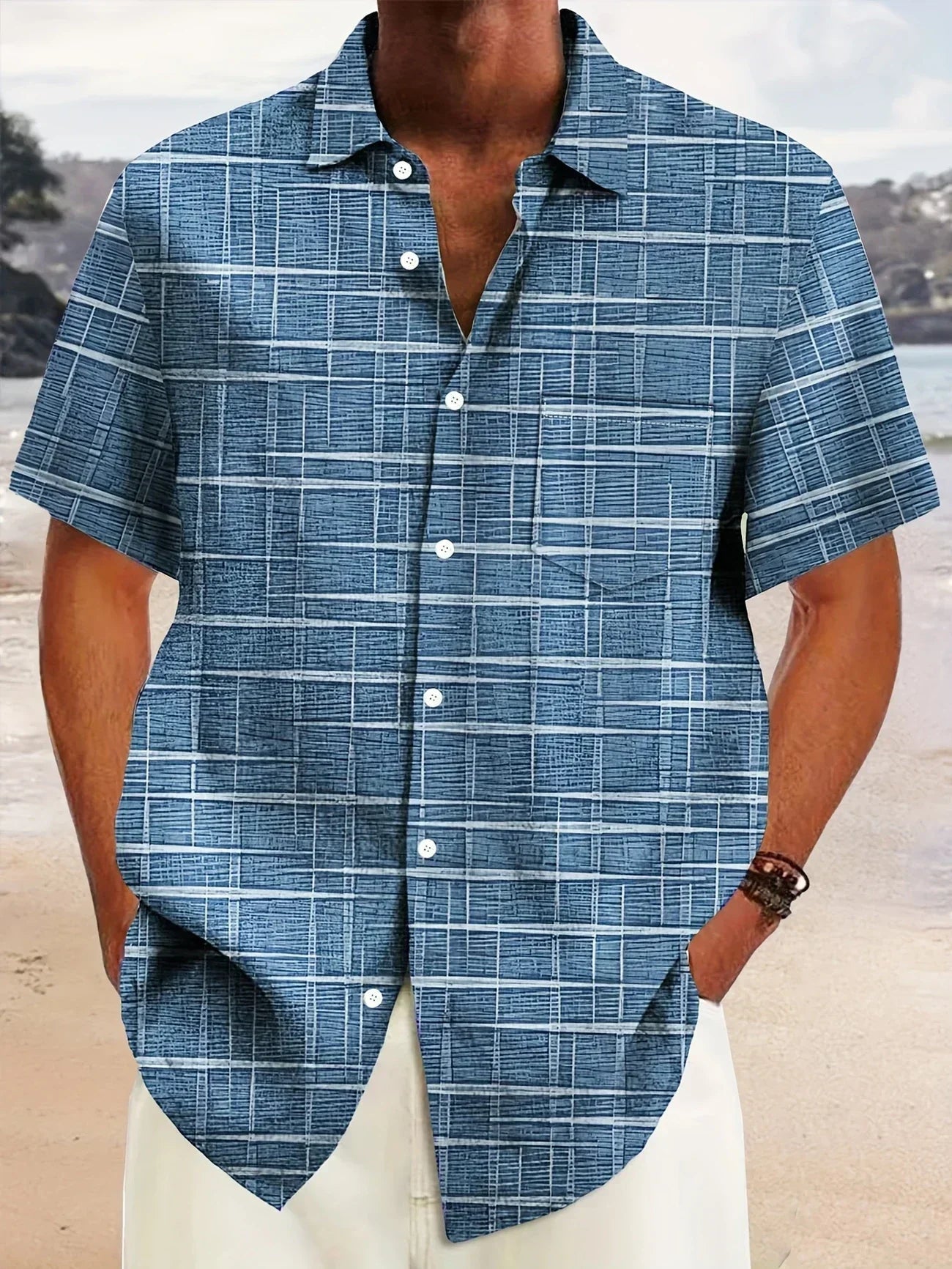 Camicia Uomo Manica Corta Fantasia Bottoni Casual