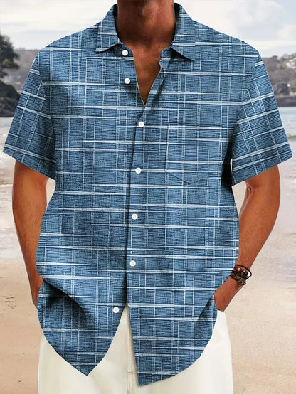 Camicia Uomo Manica Corta Fantasia Bottoni Casual