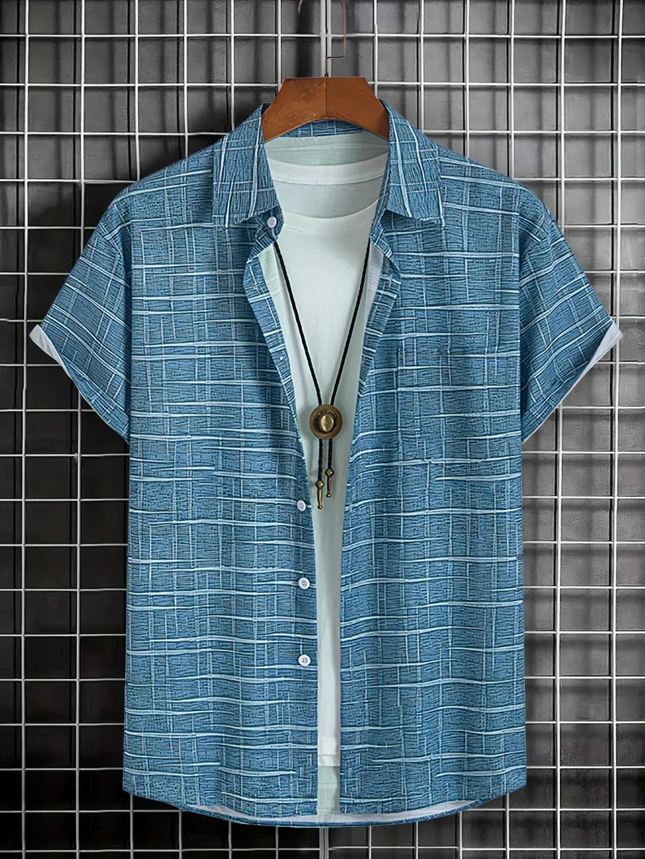 Camicia Uomo Manica Corta Fantasia Bottoni Casual