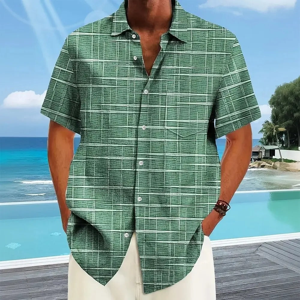 Camicia Uomo Manica Corta Fantasia Bottoni Casual - Brentozzi