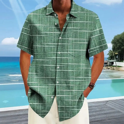 Camicia Uomo Manica Corta Fantasia Bottoni Casual - Brentozzi