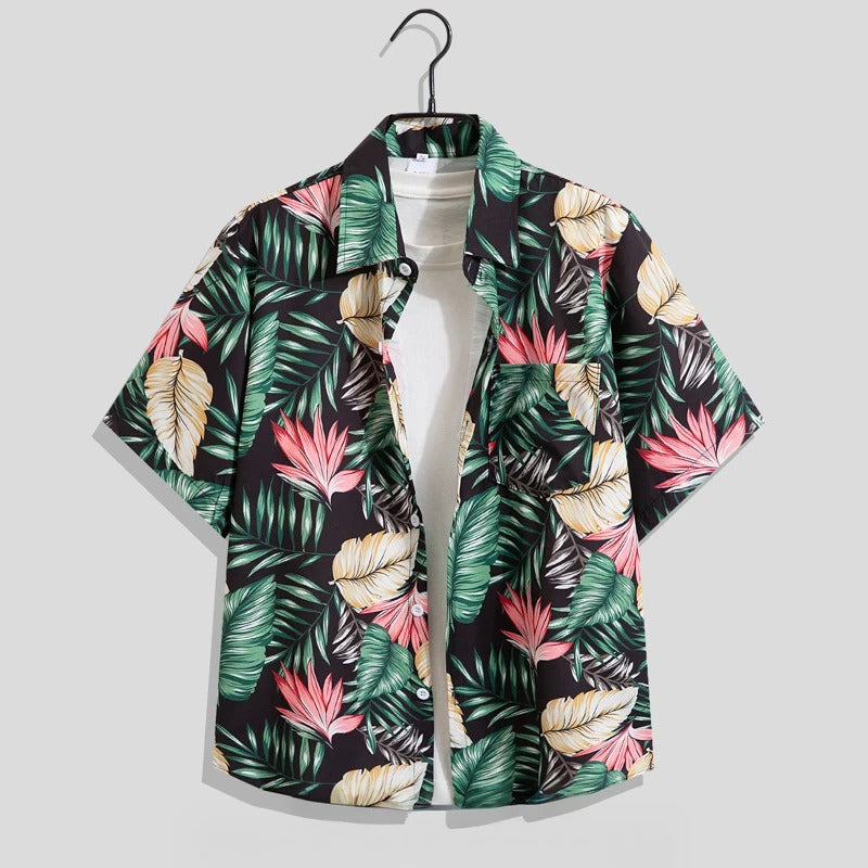 Camicia Uomo Manica Corta Fantasia Floreale Casual