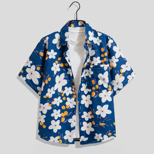 Camicia Uomo Manica Corta Fantasia Floreale Casual - Brentozzi
