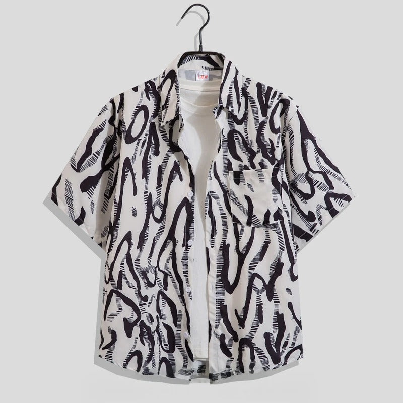 Camicia Uomo Manica Corta Fantasia Floreale Casual