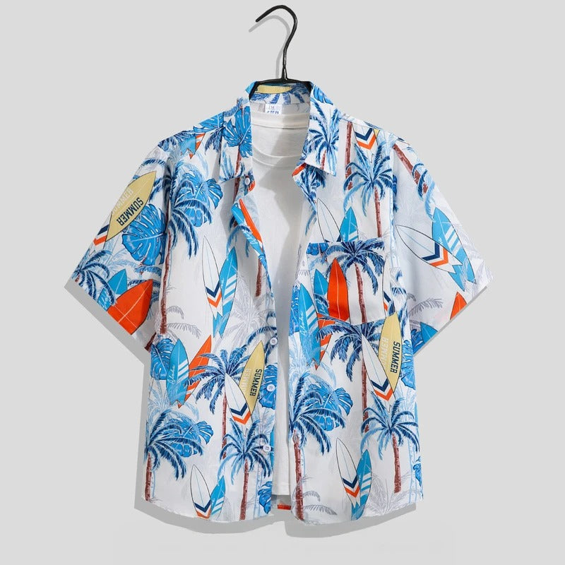 Camicia Uomo Manica Corta Fantasia Floreale Casual