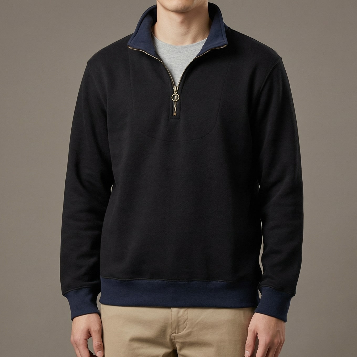 Maglione Uomo con Inserto a Contrasto e Mezza Cerniera