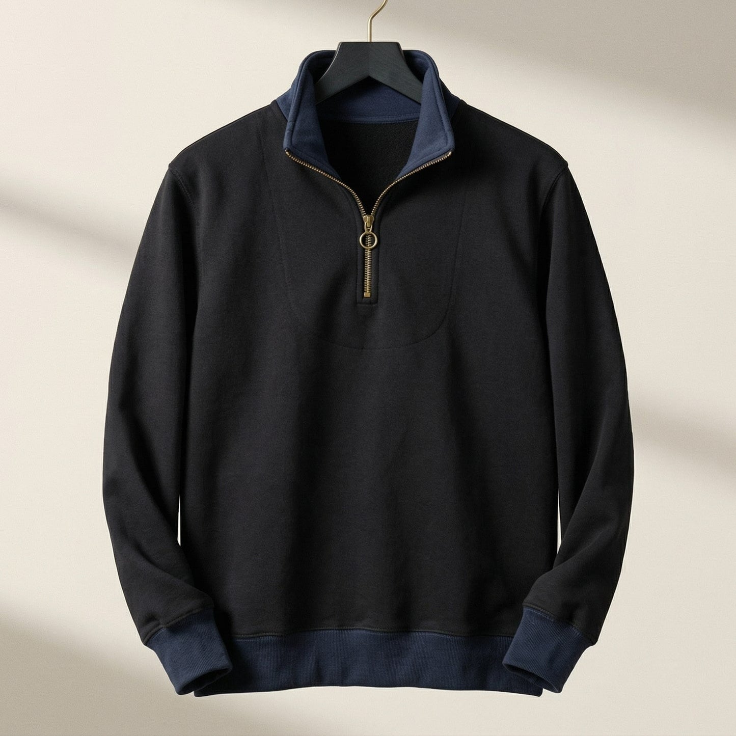 Maglione Uomo con Inserto a Contrasto e Mezza Cerniera
