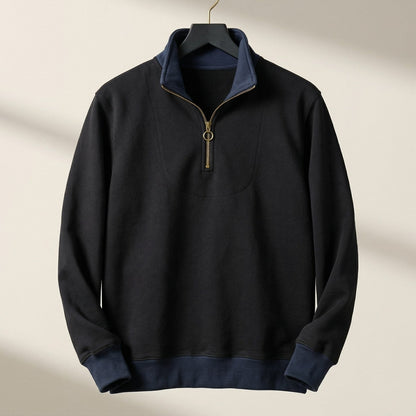 Maglione Uomo con Inserto a Contrasto e Mezza Cerniera