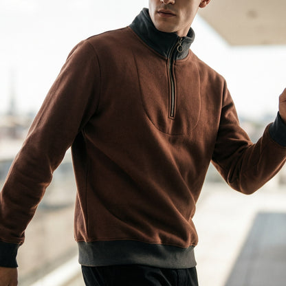 Maglione Uomo con Inserto a Contrasto e Mezza Cerniera