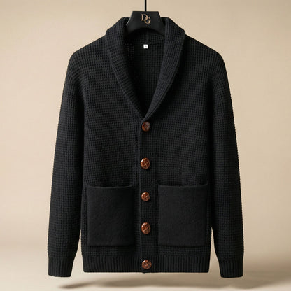Cardigan Uomo in Maglia con Scollo a Sciarpa e Bottoni