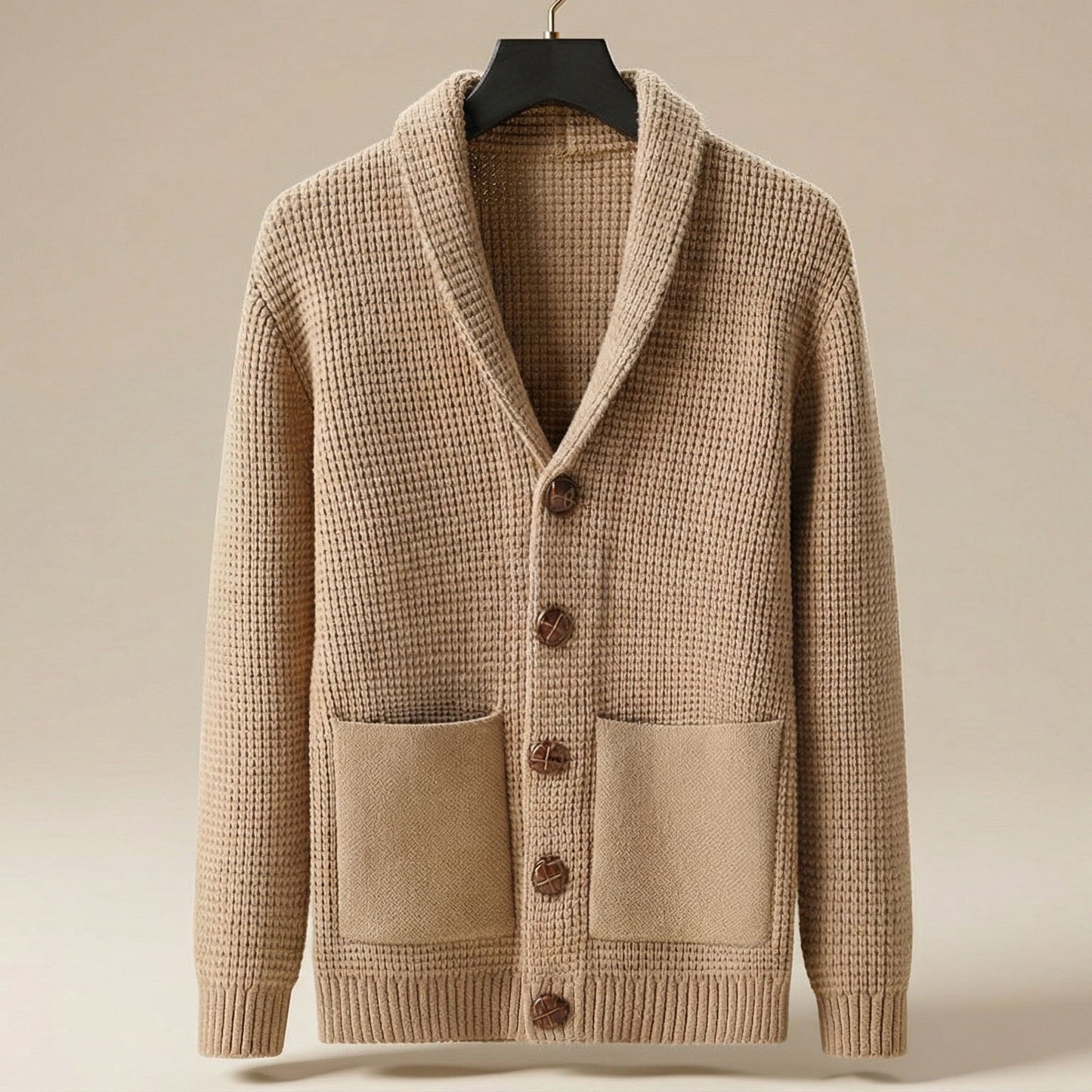 Cardigan Uomo in Maglia con Scollo a Sciarpa e Bottoni