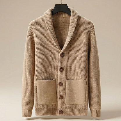 Cardigan Uomo in Maglia con Scollo a Sciarpa e Bottoni