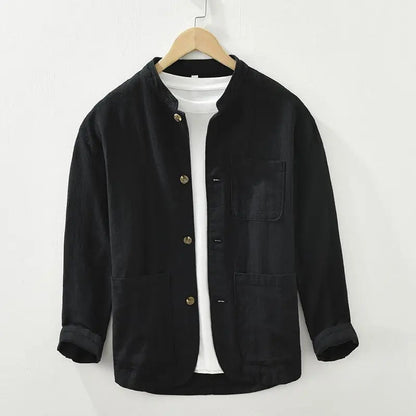 Camicia Uomo Collo Coreano Casual con Bottoni
