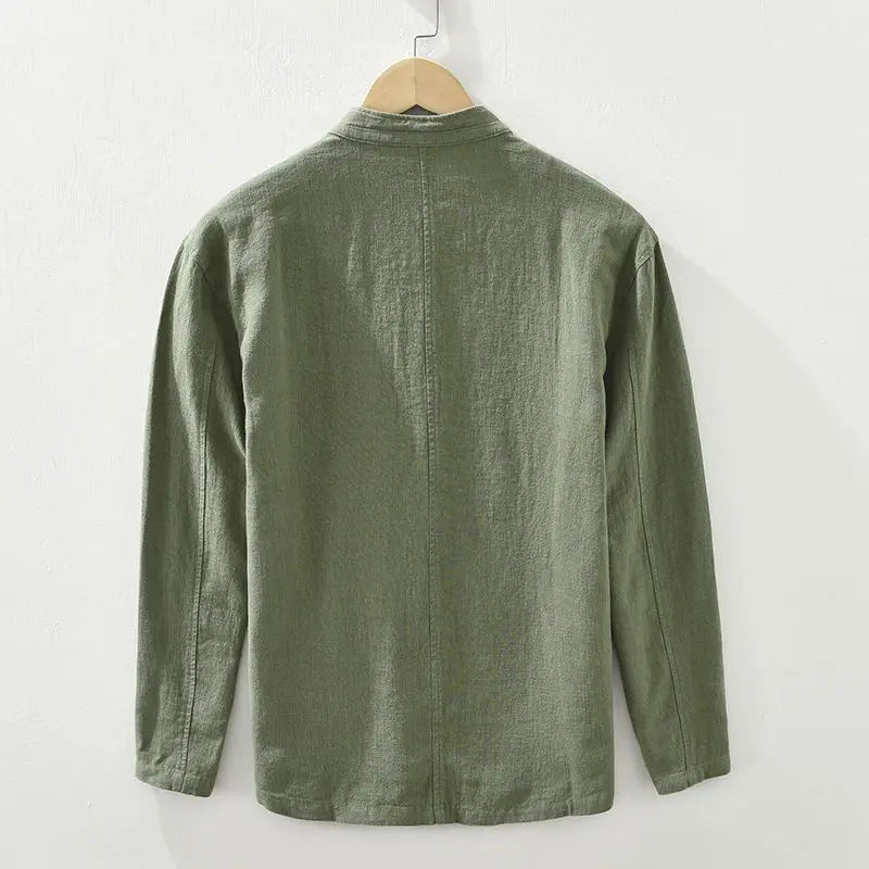 Camicia Uomo Collo Coreano Casual con Bottoni