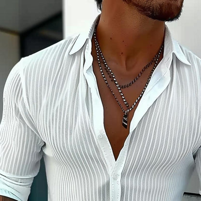 Camicia Uomo Slim Fit Costine Bottoni
