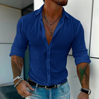 Camicia Uomo Slim Fit Costine Bottoni