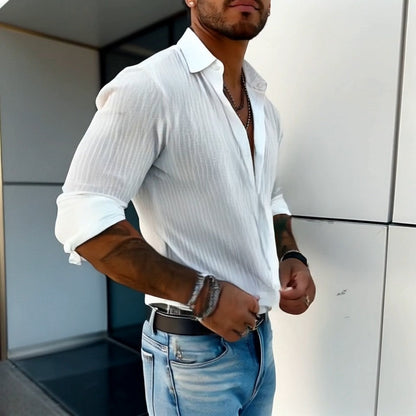 Camicia Uomo Slim Fit Costine Bottoni