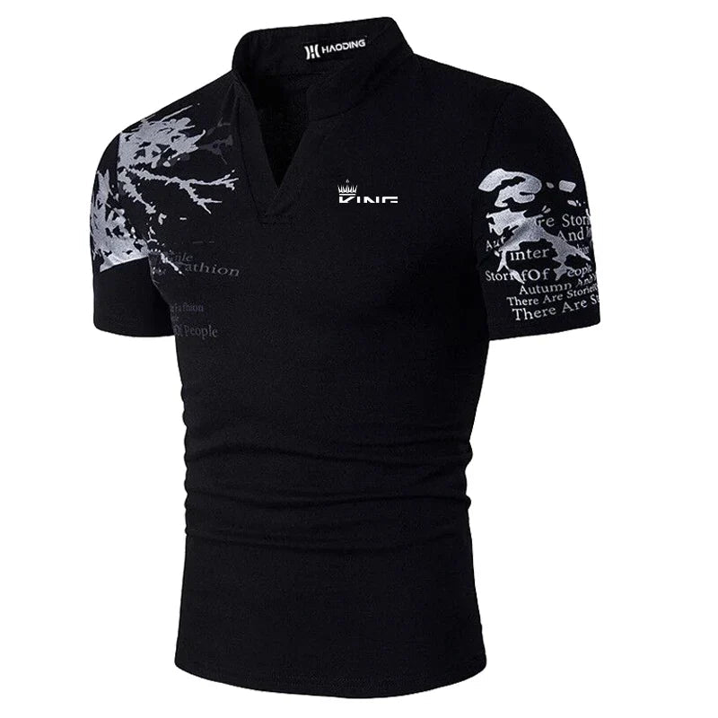 T-shirt Uomo Stampa Grafica Scollo a V Bottoni