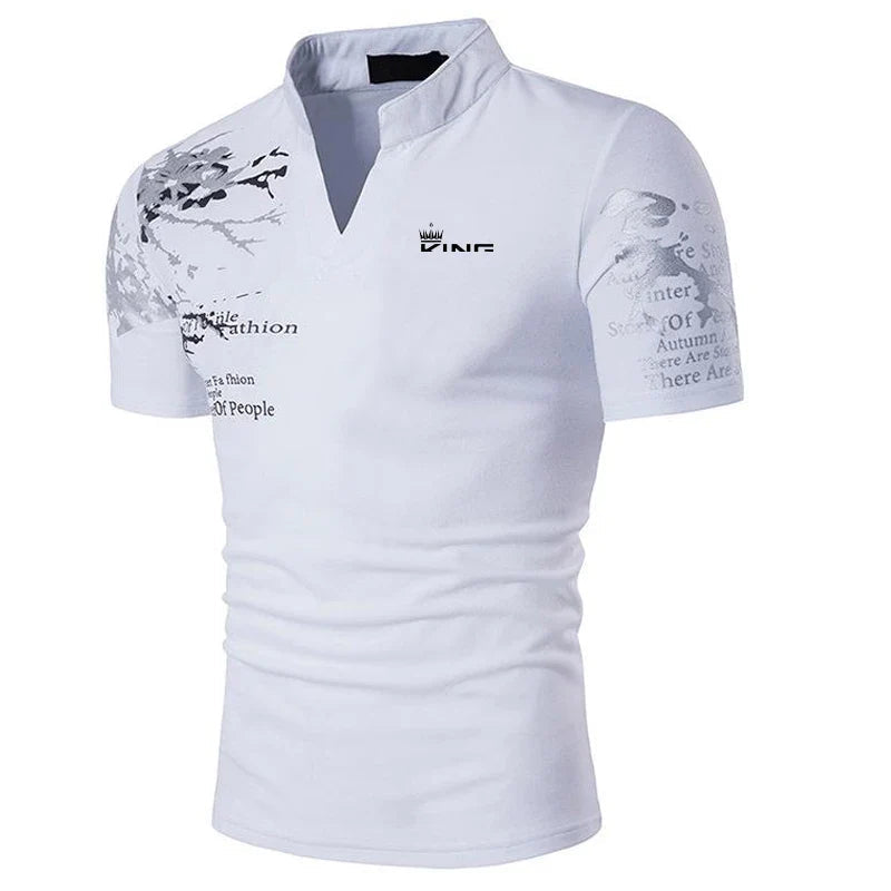 T-shirt Uomo Stampa Grafica Scollo a V Bottoni
