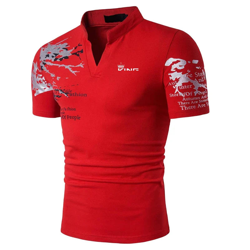 T-shirt Uomo Stampa Grafica Scollo a V Bottoni - Brentozzi