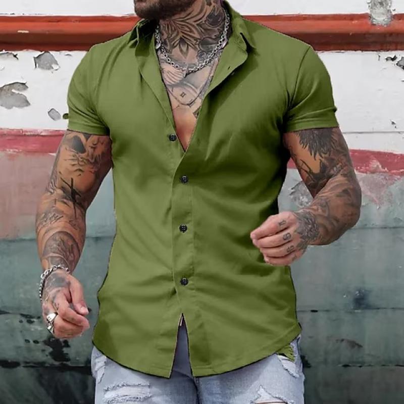 Camicia Uomo Slim Fit Manica Corta con Bottoni