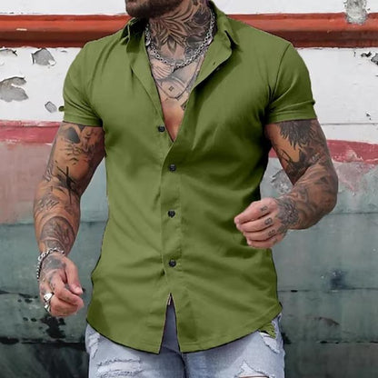 Camicia Uomo Slim Fit Manica Corta con Bottoni