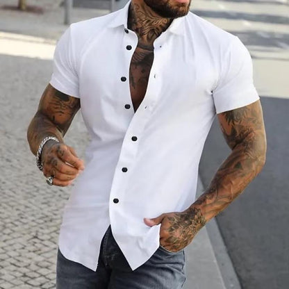 Camicia Uomo Slim Fit Manica Corta con Bottoni