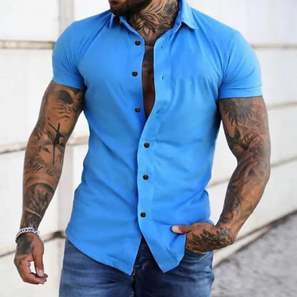 Camicia Uomo Slim Fit Manica Corta con Bottoni