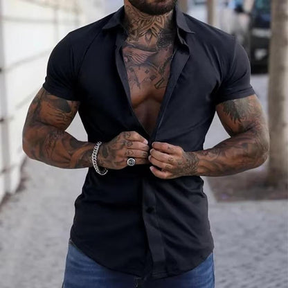 Camicia Uomo Slim Fit Manica Corta con Bottoni