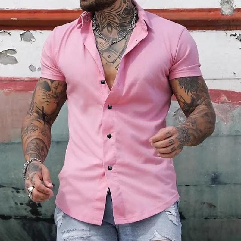 Camicia Uomo Slim Fit Manica Corta con Bottoni