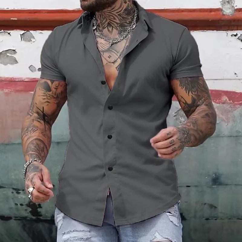 Camicia Uomo Slim Fit Manica Corta con Bottoni