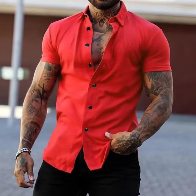 Camicia Uomo Slim Fit Manica Corta con Bottoni
