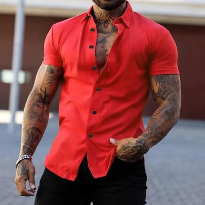 Camicia Uomo Slim Fit Manica Corta con Bottoni