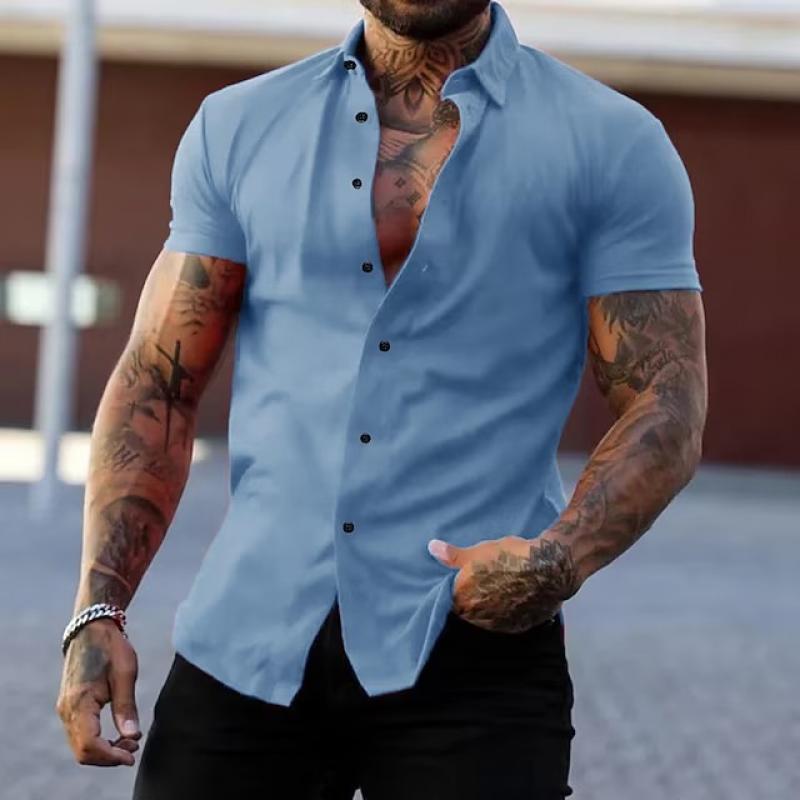 Camicia Uomo Slim Fit Manica Corta con Bottoni