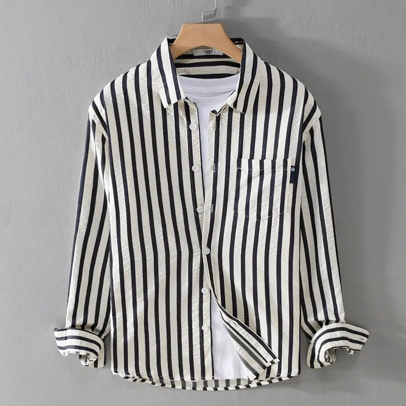 Camicia Uomo Tempo Libero Cotone Manica Lunga Rigata