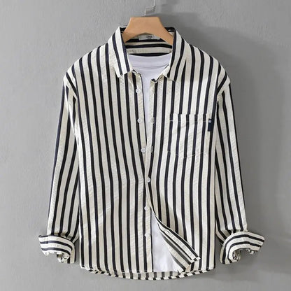 Camicia Uomo Tempo Libero Cotone Manica Lunga Rigata