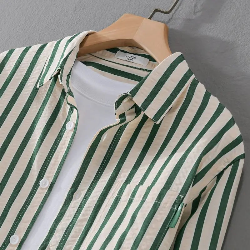 Camicia Uomo Tempo Libero Cotone Manica Lunga Rigata