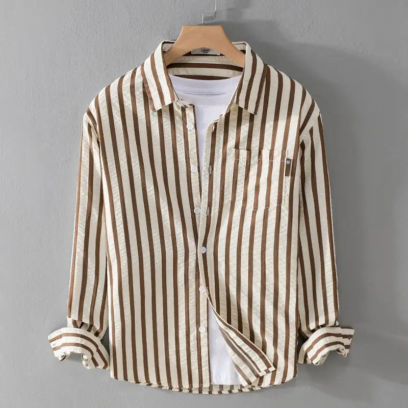 Camicia Uomo Tempo Libero Cotone Manica Lunga Rigata - Brentozzi